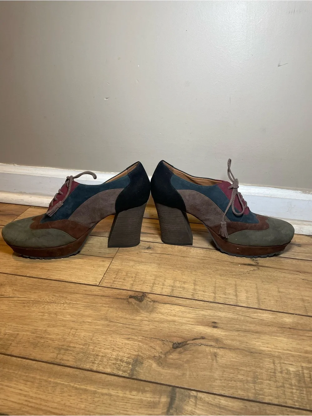 Earthies Multicolor Suede Lace-Up Platform Bootie